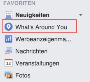Facebook What's Around You unter Favoriten