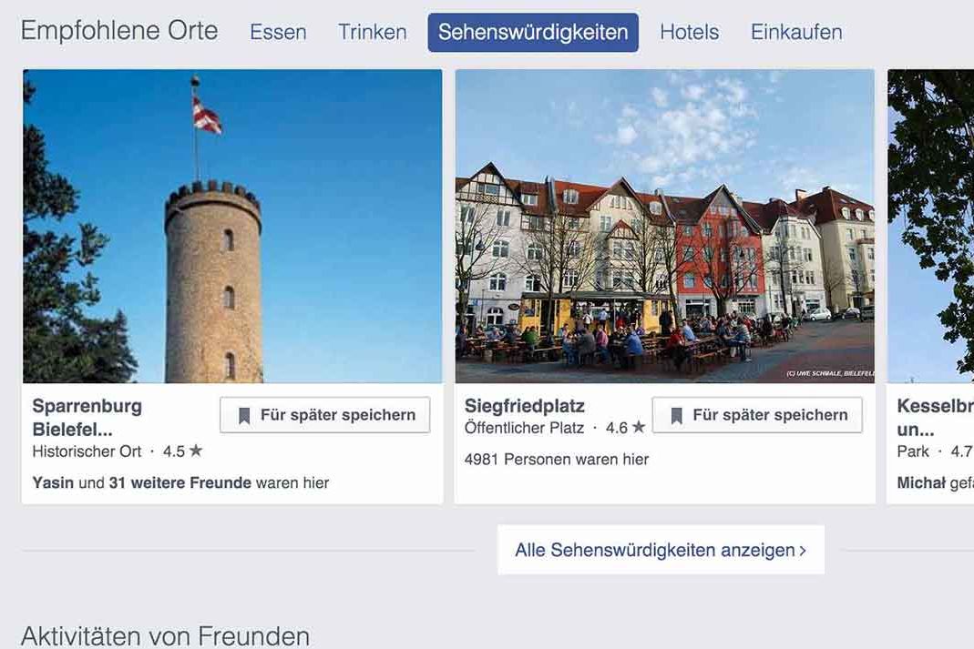 Facebook Whats Around you - Empfohlene Orte - Bielefeld